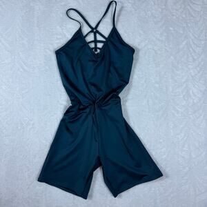 Yerba Buena Womens M Blue Activewear Romper V-Neck 1 Piece Bodysuit Strappy Back